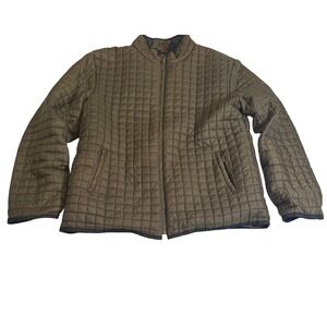 DKNY Active Quilted Jacket XL Olive Brown Full Zip Grid Puffer Mock Neck Mens